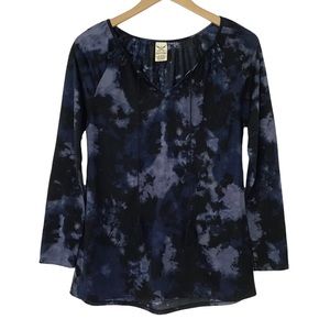 Faded Glory Long Sleeve Blouse Size S Front Tassel Ties Black Navy  
Tie-Dye Top